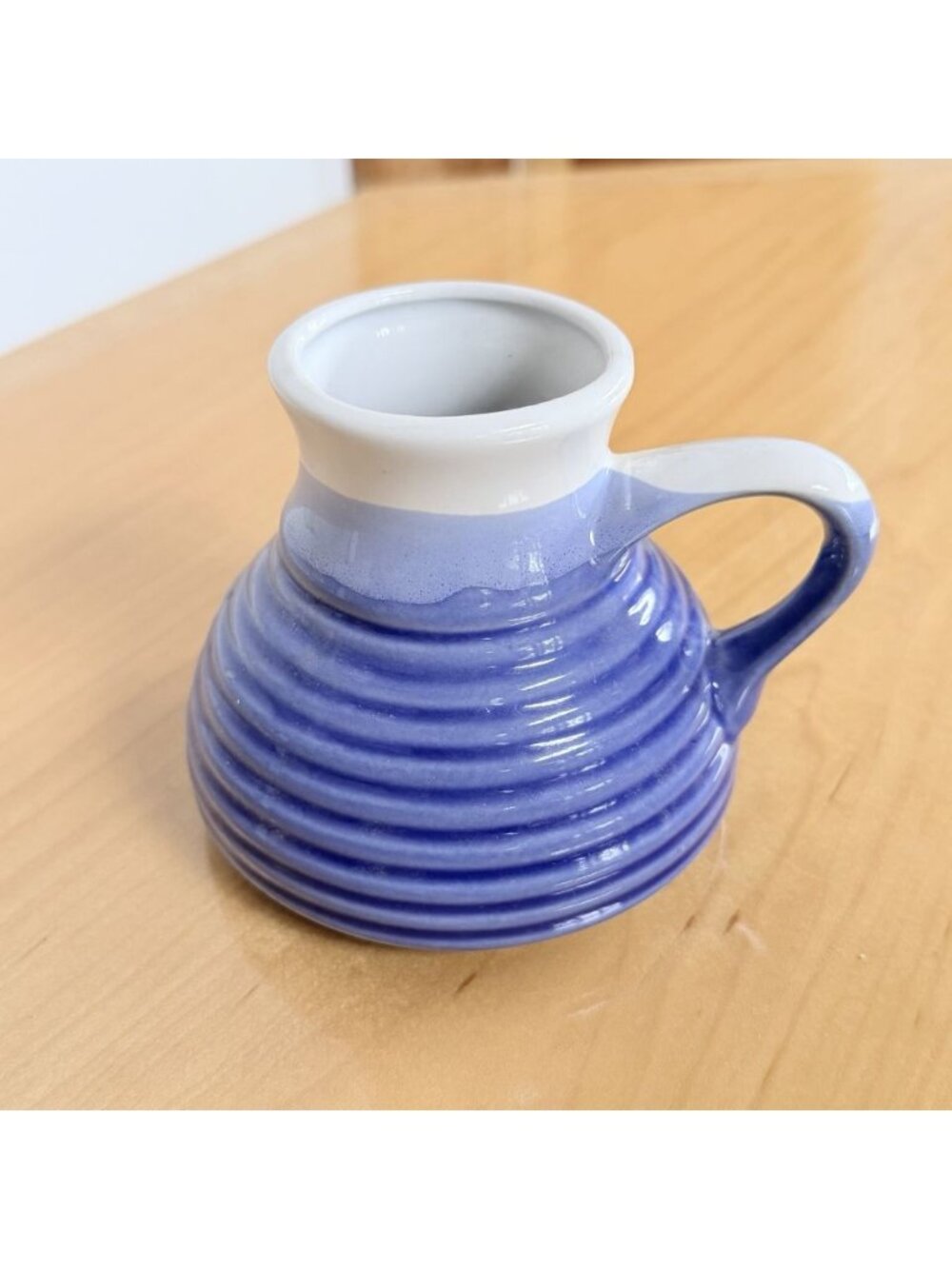 Vtg No Spill Blue Coffee Mug Pottery Ceramic No Slip Wide Bottom Travel Mug Cup
